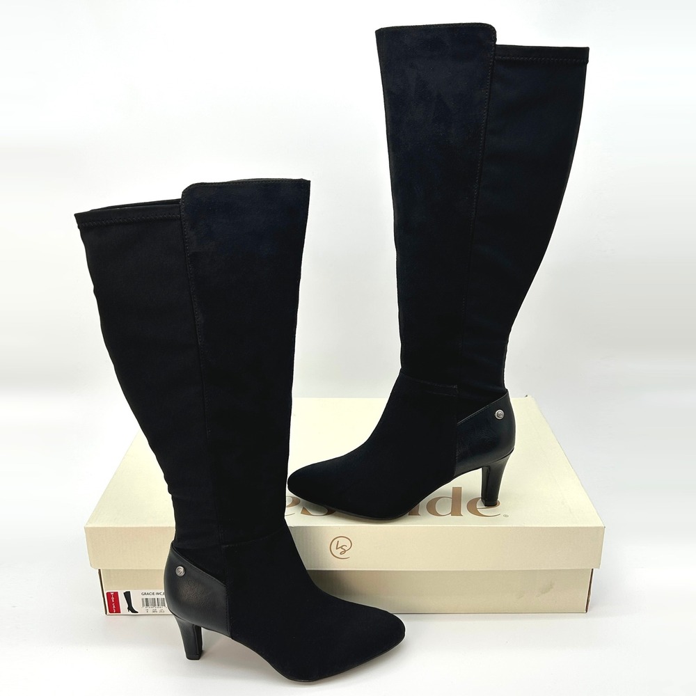 Knee High Dress Boots LifeStride Gracie Size 6.5 Wide Calf Black Microsuede NEW